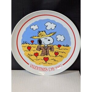SNOOPY PEANUTS CHARLIE BROWN SCHMID VINTAGE PORCELAIN VALENTINES DAY PLATE 1982